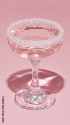 luxury still life of an empty crystal coupe cocktail glass. frosted rim coated with fine sugar crystals