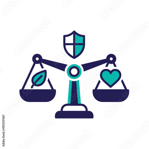 Achieving a sustainable balance This icon symbolizes the vital equilibrium between environmental protection, health, and human well-being for a thriving future