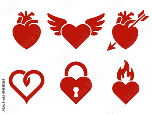 Set of red heart icons vector illustration for love and Valentine's Day design