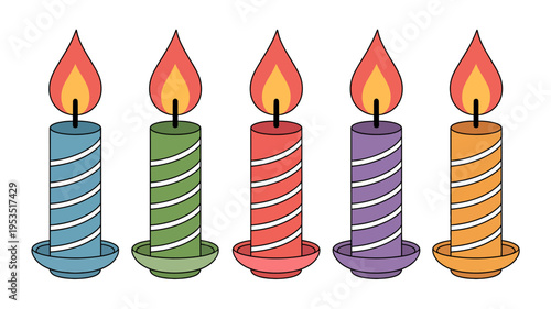 Burning candles with warm glowing flames for holiday celebration and party decoration