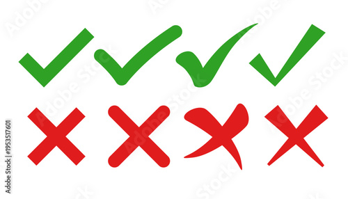 Red check mark and cross icon set with tick symbols