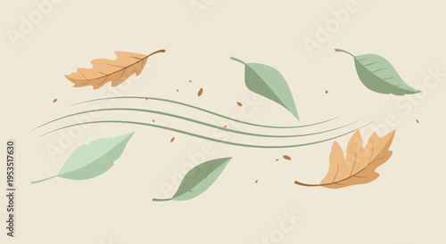 Autumn Leaves Blowing in the Wind - Vector Illustration of Seasonal Change and Nature's Gentle Movement