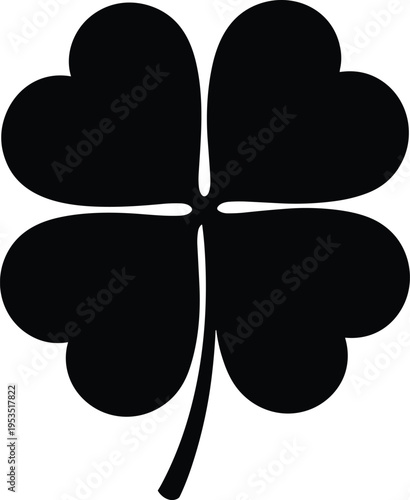 Black four leaf clover silhouette isolated on white background for good luck Saint Patricks Day Irish culture fortune success and nature leaf concepts