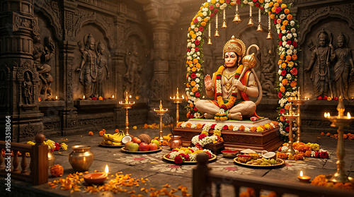 Lord Hanuman Statue in Ancient Temple for Hanuman Jayanti Celebration