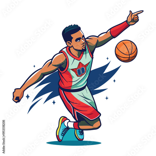 Basketball Player Mascot Illustration – Dynamic Dunk Action Sports Vector