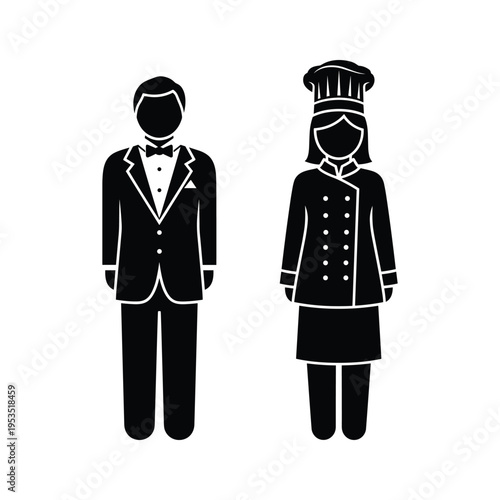 Chef and Waiter Icons: Professional Service and Culinary Expertise