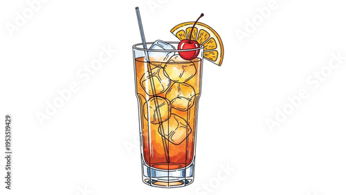 A refreshing drink with orange slice garnish and straw in a tall glass