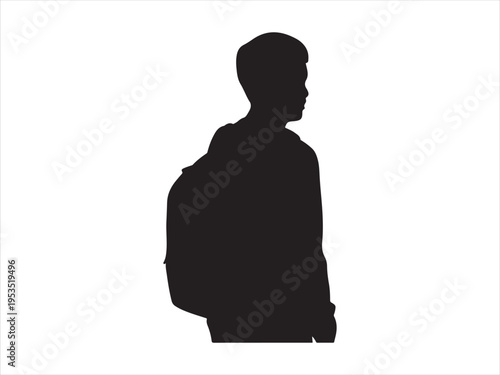 Man walking with backpack, Silhouette of student with backpack, education vector illustration
