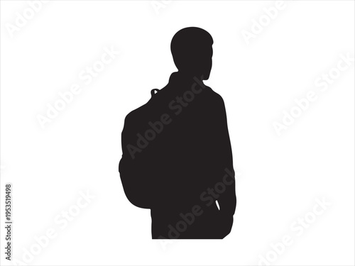 Man walking with backpack, Silhouette of student with backpack, education vector illustration