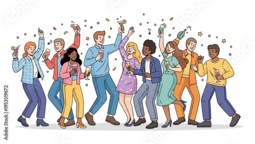 People celebrating party with confetti in lively joyful scene indoors