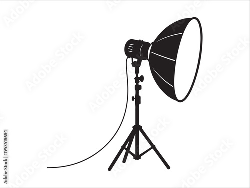 Studio lights silhouette, Silhouette of studio light on tripod, photography equipment vector illustration
