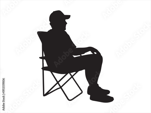 Vector detailed people sitting silhouette, Silhouette of man sitting on folding chair, outdoor leisure vector illustration