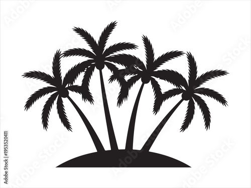 Tropical coconut, palm tree silhouette, Silhouette of palm trees on island, Tropical nature vector illustration