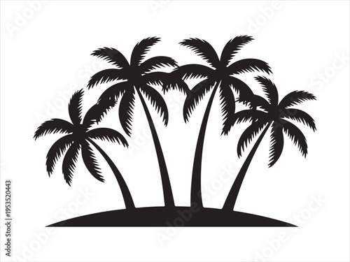 Tropical coconut, palm tree silhouette, Silhouette of palm trees on island, Tropical nature vector illustration