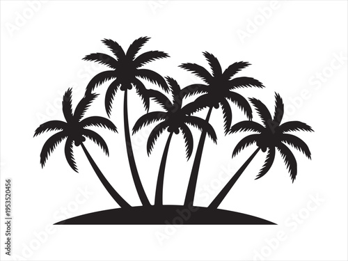 Tropical coconut, palm tree silhouette, Silhouette of palm trees on island, Tropical nature vector illustration