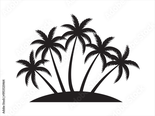 Tropical coconut, palm tree silhouette, Silhouette of palm trees on island, Tropical nature vector illustration