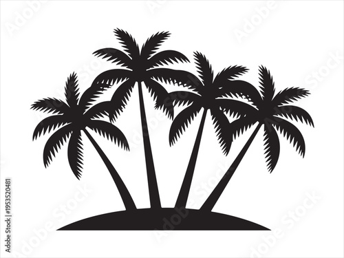 Tropical coconut, palm tree silhouette, Silhouette of palm trees on island, Tropical nature vector illustration