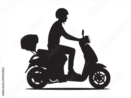 
Delivery Rider scooter Silhouette Fast Food Courier Service Concept Illustration
