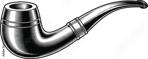 Vintage engraved smoking pipe illustration classic wooden tobacco pipe detailed monochrome line art design style