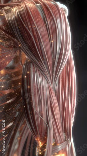 Detailed anatomical illustration of human arm muscles showing muscle fibers and structure.