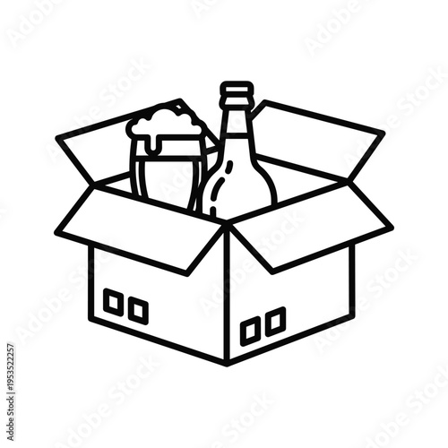 Beer Delivery Icon: Box with Bottle and Glass