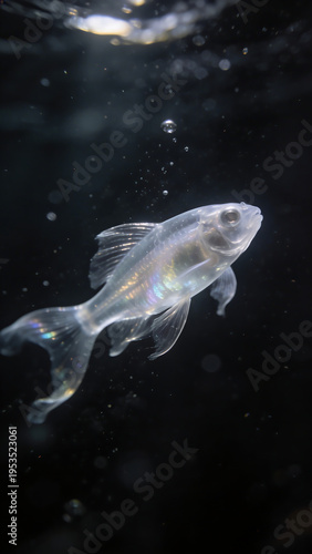 AI-Generated Ethereal Underwater Fish in Dark Water with Bubbles and Glow – Mystical Aquatic Scene