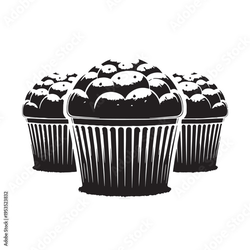 Black Muffins Silhouette Vector, High Quality Illustration on White Background