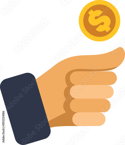 Hand flipping a golden dollar coin representing chance, choice, and investment