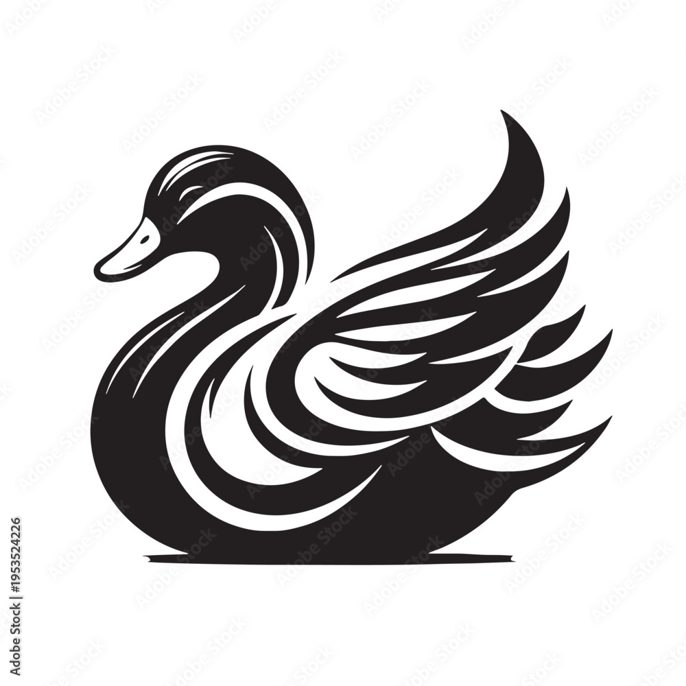 Fototapeta premium Black Peking Duck Silhouette Vector, High Quality Illustration on White Background