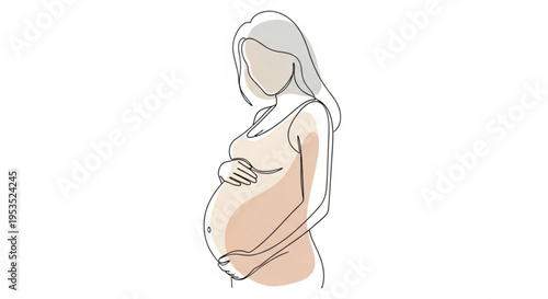 Pregnancy illustration showing a woman holding her pregnant belly, symbol of motherhood and new life
