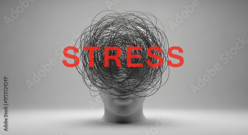 Mental Health concept of stress represented by a tangled mess of hair on a human head, symbolizing anxiety and mental overload