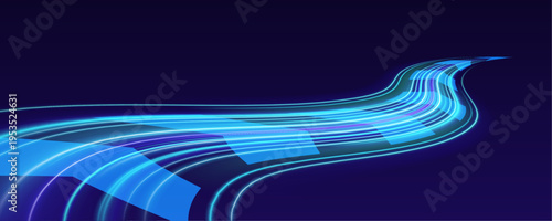 Bright rainbow light trail with flowing motion, glowing edges and smooth transitions vector