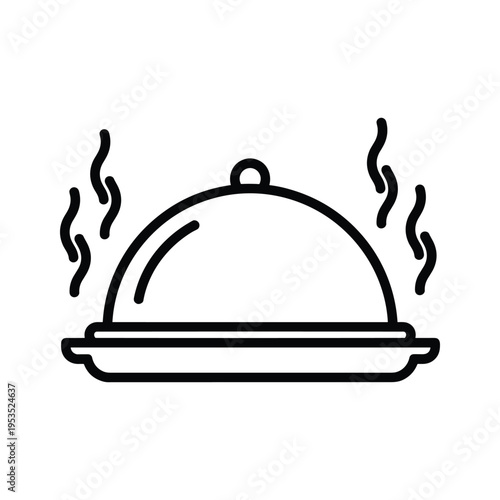 Steaming Food Cloche Icon: Restaurant Service, Hot Meal, Catering, Culinary, Appetizing