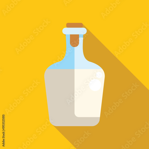 Milk bottle with a cork stopper featuring flat design style on a yellow background