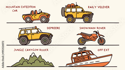 Off Road Adventure Vehicles Collection Icons for Expedition Travel Brochures Outdoor Tourism Design