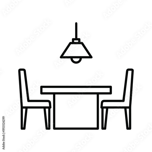 Minimalist dining table and chairs with hanging lamp icon