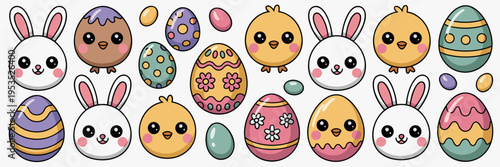 Adorable pastel Easter sticker pack graphics – Suitable for scrapbooking, classroom rewards, or colorful greeting card accents.
