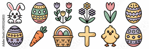Easter icons with decorated eggs and cross – Perfect for religious programs, spring event flyers, or festive greeting cards.