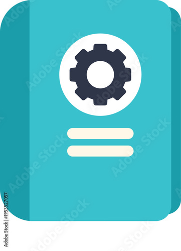 Blue document representing a user guide or data with a settings gear symbol