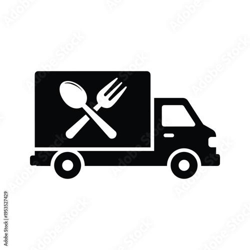 Food Delivery Truck Icon: Fork and Spoon Symbol on Vehicle