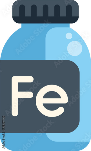 Iron supplement bottle showing fe symbol for health and nutrition