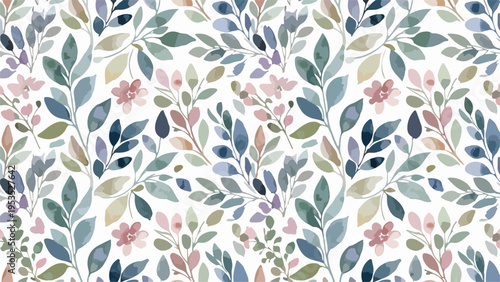 Elegant watercolor flowers arranged in a seamless pattern with delicate foliage and pastel tones