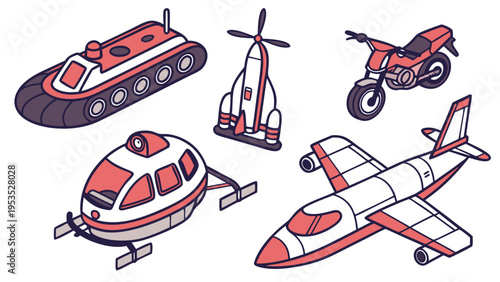 Isometric Set of Diverse Transportation Vehicles for Logistics Web Design and Travel Infographics