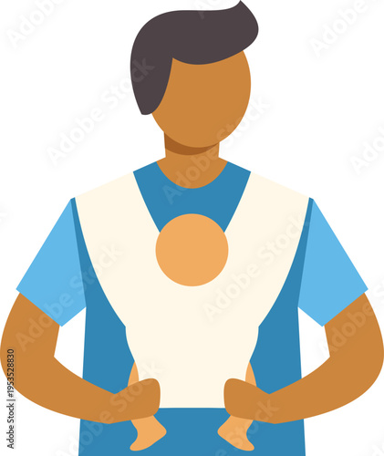 Father holding an infant in a baby carrier, symbolizing paternity and childcare