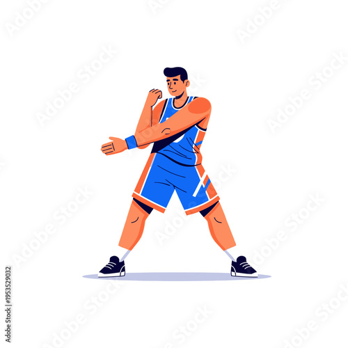 Basketball Player Warming Up, Athletic Man in Uniform Stretching Before Game