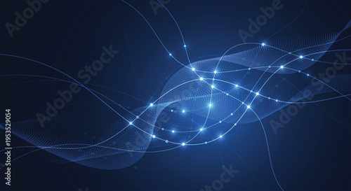 Abstract modern big data design background with flowing particles. Digital future technology communication concept. Vector illustration