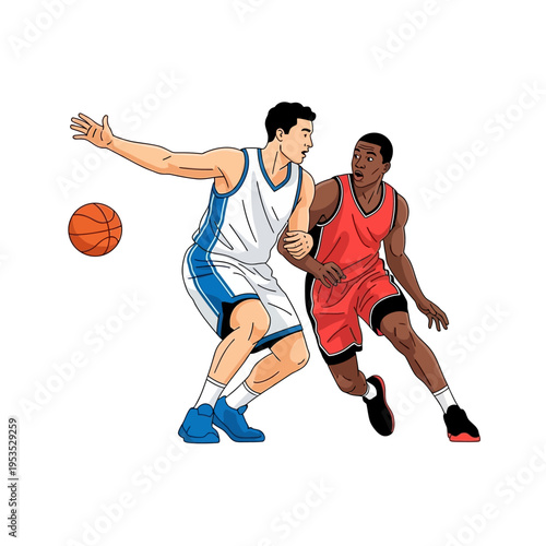 Basketball Players Competing in Game, Dynamic Action Shot