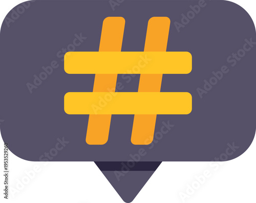 Hashtag symbol in a speech bubble representing social media communication and trends