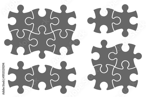 Jigsaw puzzle pieces. Vector outline templates for infographics, educational games and business diagrams. Flat shapes completed together.