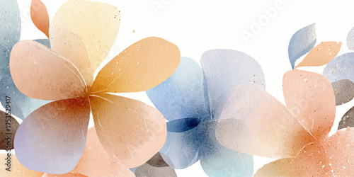 Watercolor floral design featuring soft pastel flowers and abstract petals on a white background, creating a gentle artistic texture for invitations, greeting cards, and celebrations